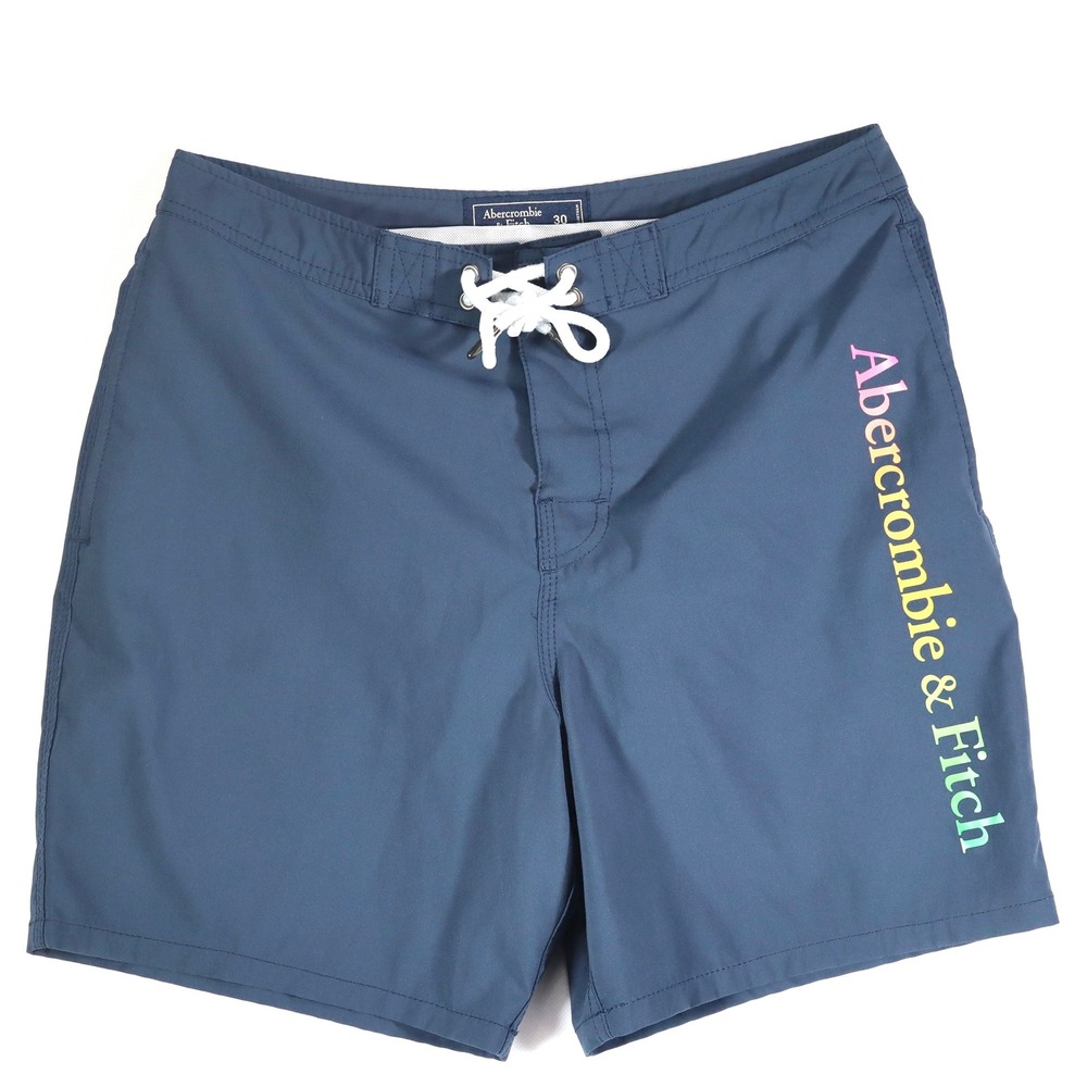 Abercrombie & Fitch Board Shorts Men 30 Blue Rainbow Logo Stretch Swim Beach EUC